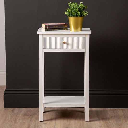 Lindon 1 Drawer End Table White - KD with Gold Handles
