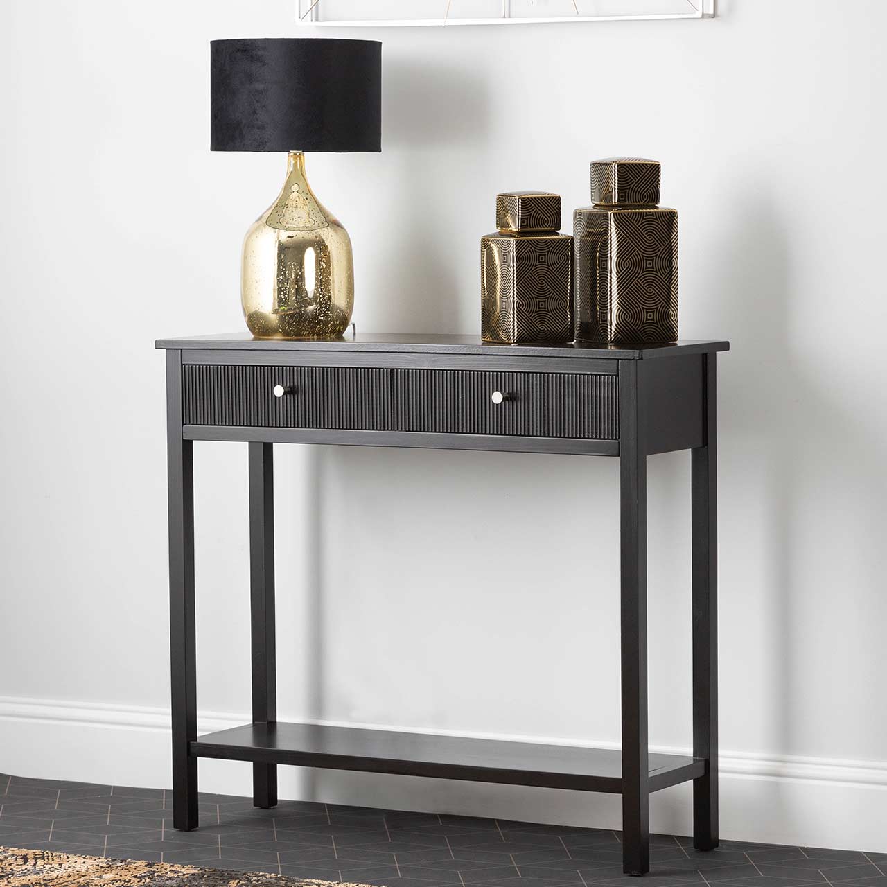Lindon 2 Drawer Console Table Black - KD includes 2 sets of Handle in Nickel and Gold