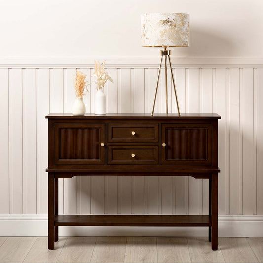 Lindon 2 Door 2 Drawer Sideboard Walnut Brown- KD with Gold Handles