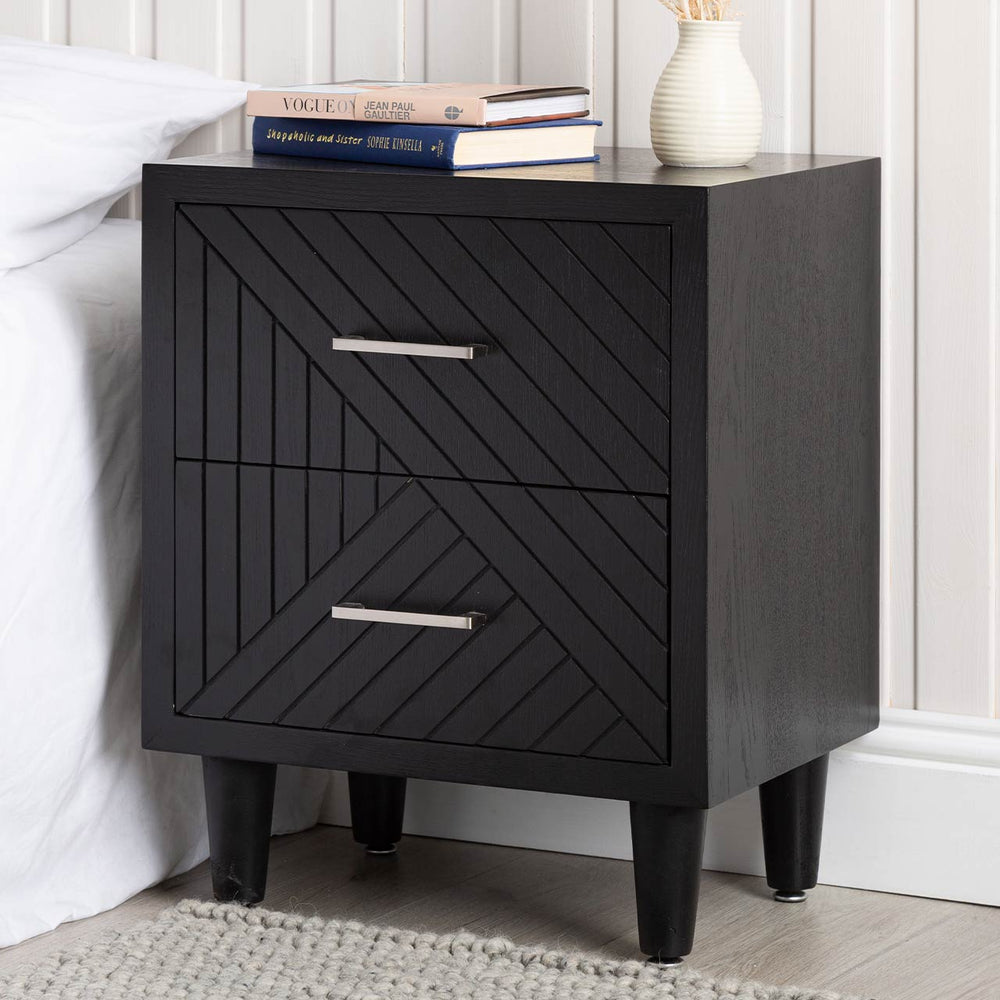 Solano 2 Drawer Bedside Cabinet Black – Kd Legs