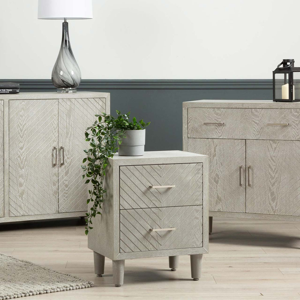 Venus 2 Drawer Bedside Cabinet Grey Elm – Kd Legs