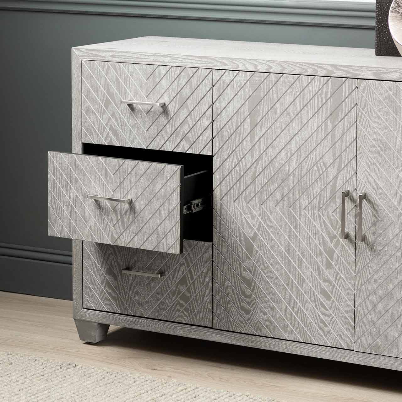 Venus 3 Drawer 2 Door Sideboard Grey Elm