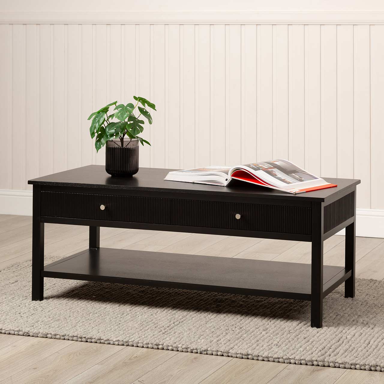 Lindon 2 Drawer Coffee Table Black - KD includes 2 sets of Handle in Nickel and Gold