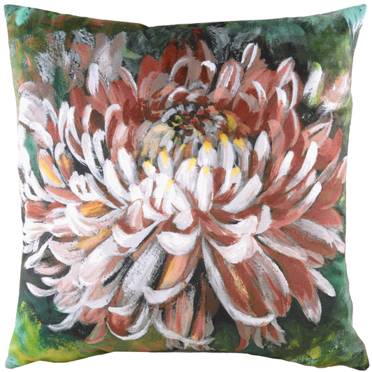 WINTER FLORALS CHRYSANTHEMUM 43X43 FEATHER FILLED CUSHION  TERRACOTTA