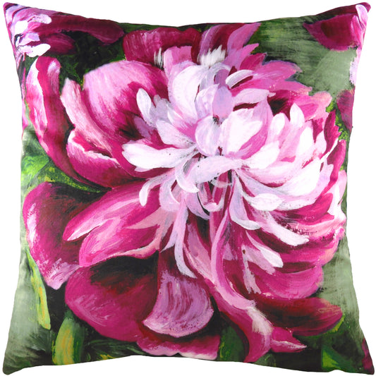 WINTER FLORALS PEONY 43X43 FEATHER FILLED CUSHION FUCHSIA