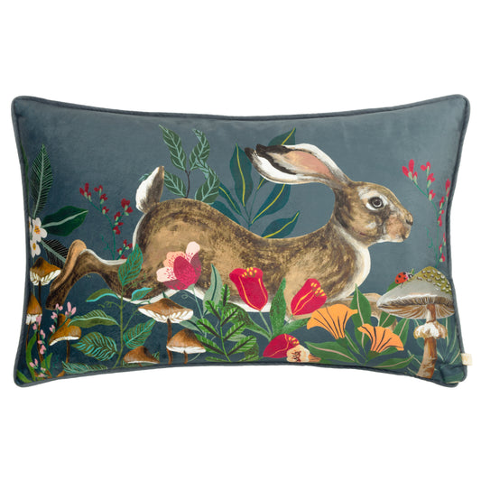 WILD GARDEN LEAPING HARE 40X60 FEATHER FILLED CUSHION MULTI