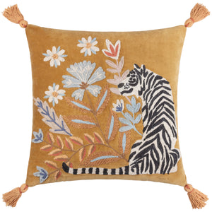 White Tiger 50x50 Feather Filled Cushion Gold