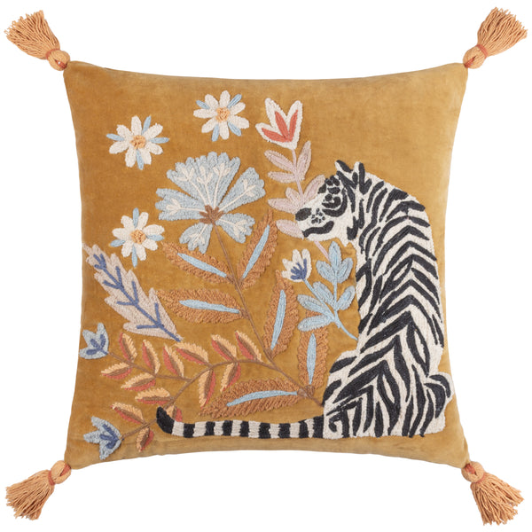 White Tiger 50x50 Feather Filled Cushion Gold