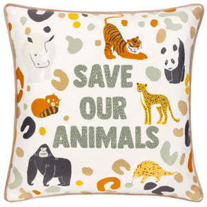Wildlife Save Our Animals 43x43 Feather Filled Cushion Multi