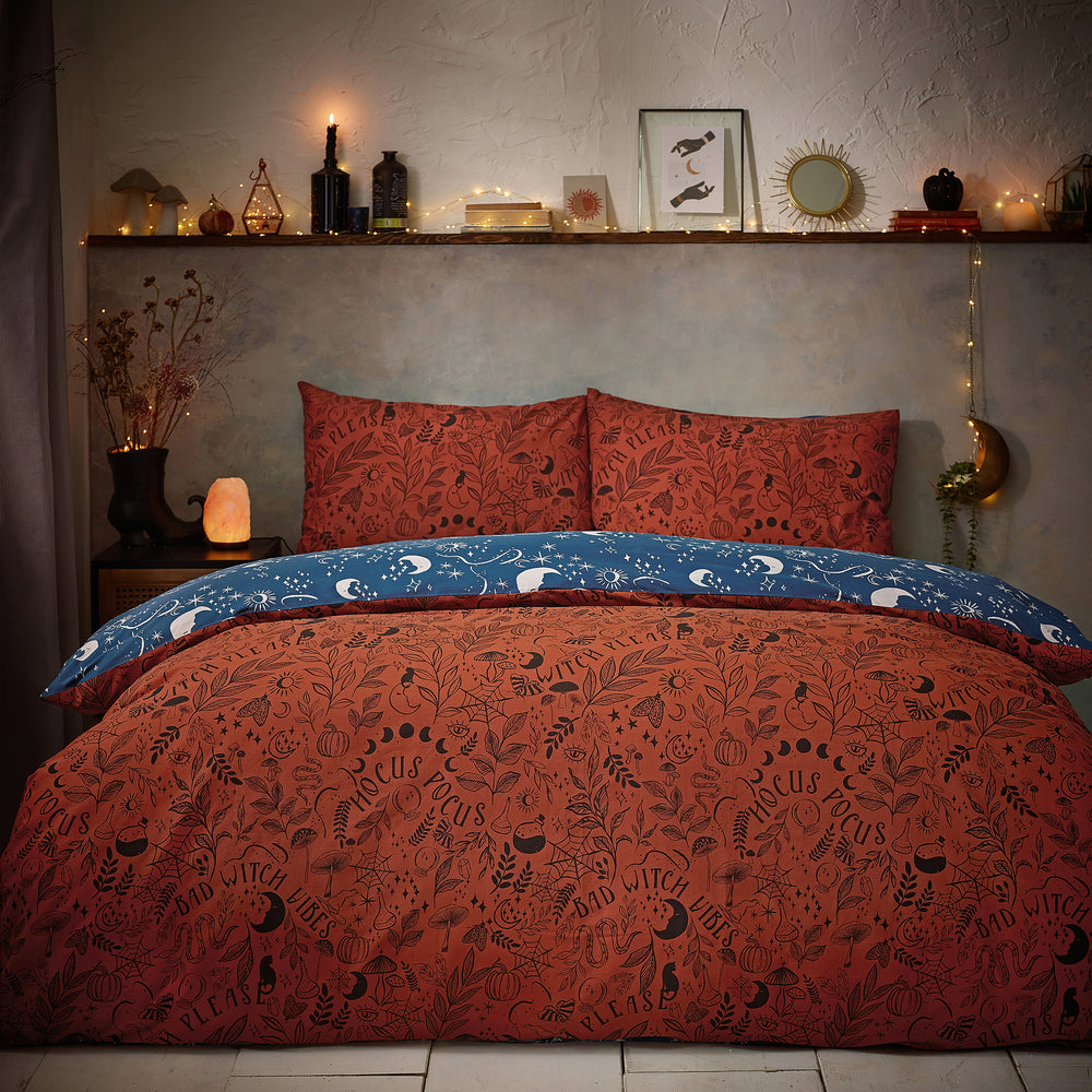 Witchy Vibes Single Duvet Set Rust