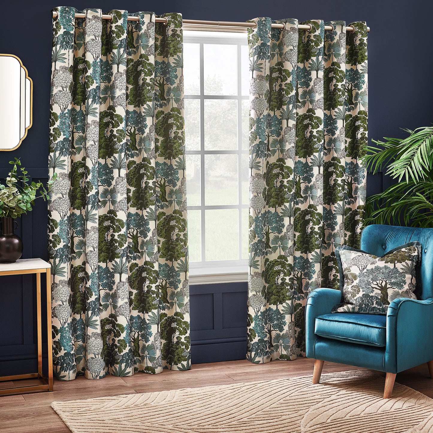 WOODLANDS 168X183 EYELET CURTAINS GREEN
