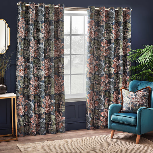 WOODLANDS 117X183 EYELET CURTAINS NAVY