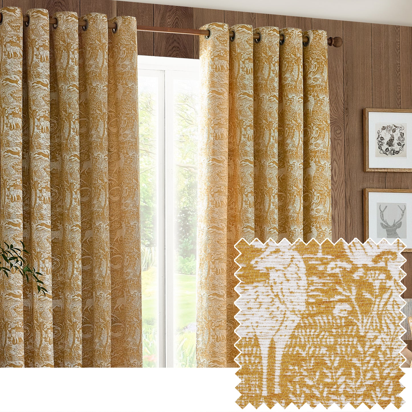 WINTER WOODS 167X228 EYELET CURTAINS OCHRE