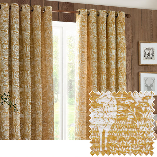 WINTER WOODS 228X228 EYELET CURTAINS OCHRE
