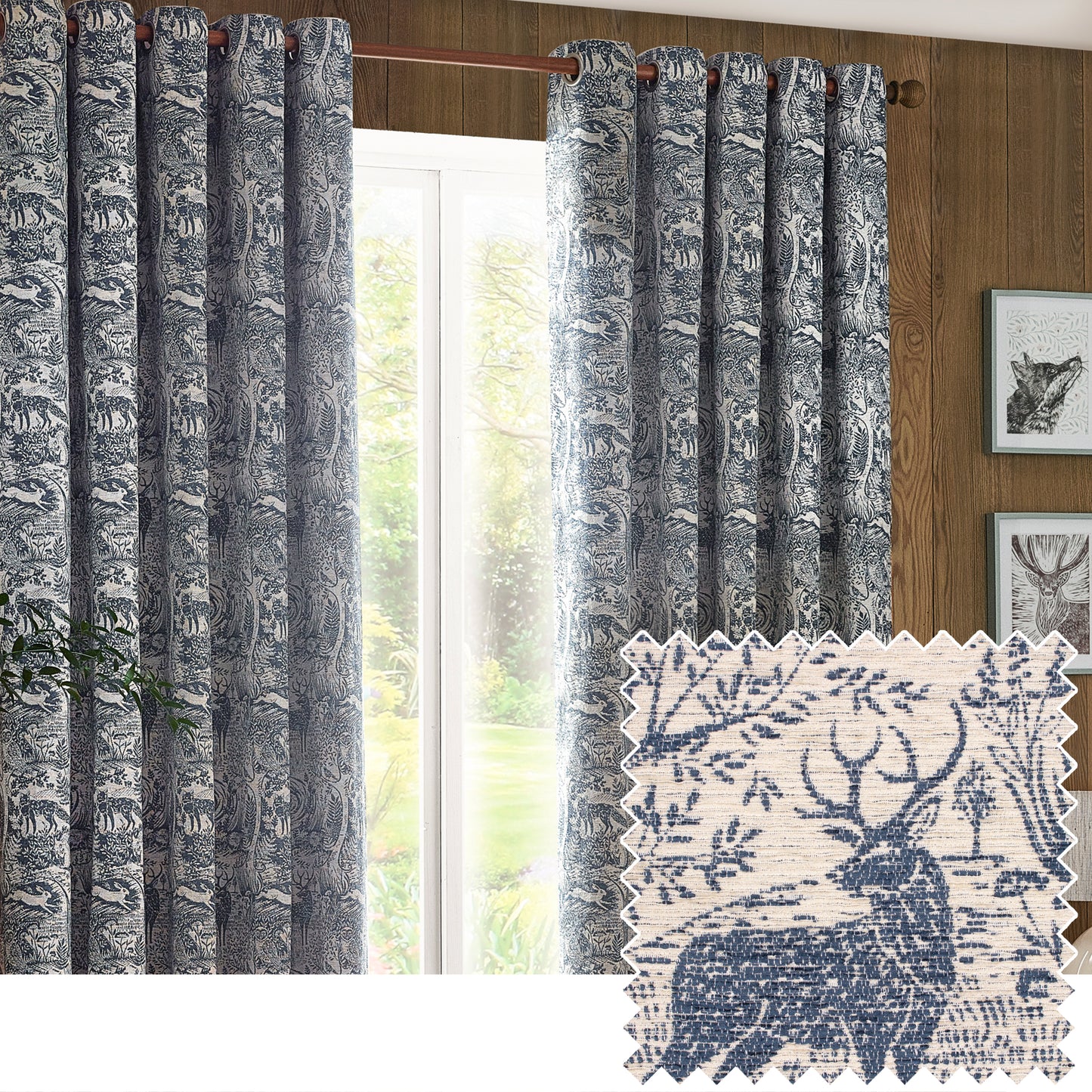 WINTER WOODS 228X182 EYELET CURTAINS MIDNIGHT