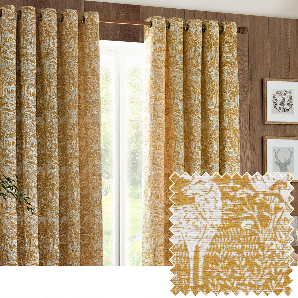 Winter Woods 117x137 Eyelet Curtains Ochre