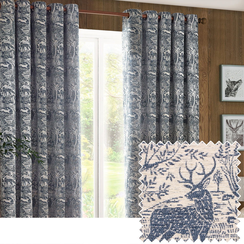 Winter Woods 117x182 Eyelet Curtains Midnight