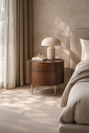 Lantine Bedside Table - Walnut & Brass - Tommy Franks