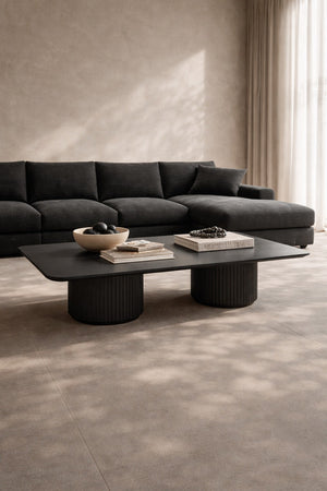 Lantine Coffee Table - Double Pedestal - Black Oak & Lacquer - Tommy Franks