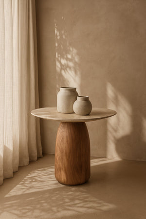 Basilca Side Table - Walnut Travertine - Tommy Franks