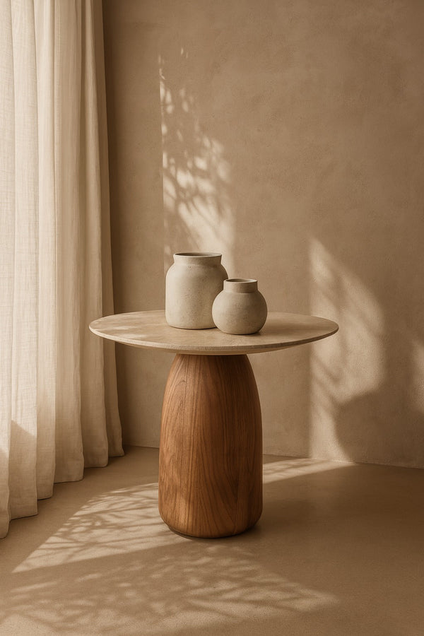 Basilca Side Table - Walnut Travertine - Tommy Franks