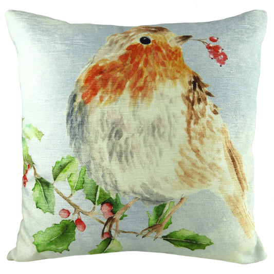 XMAS ROBIN 43X43 FEATHER FILLED CUSHION MULTI