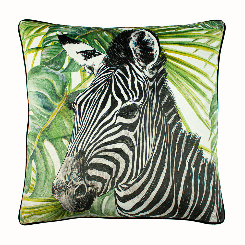 Zebra Jungle 50x50 Feather Filled Cushion Green
