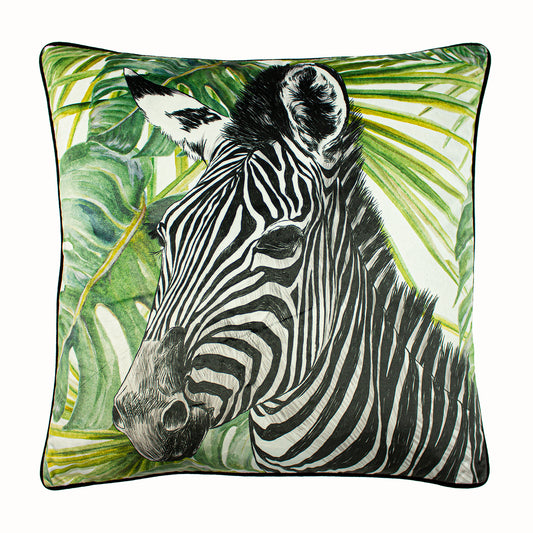 ZEBRA JUNGLE 50X50 FEATHER FILLED CUSHION GREEN