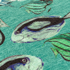 Abyss Fish Repeat 43x43 Feather Filled Cushion Teal - Canwell Interiors Limited - Riva