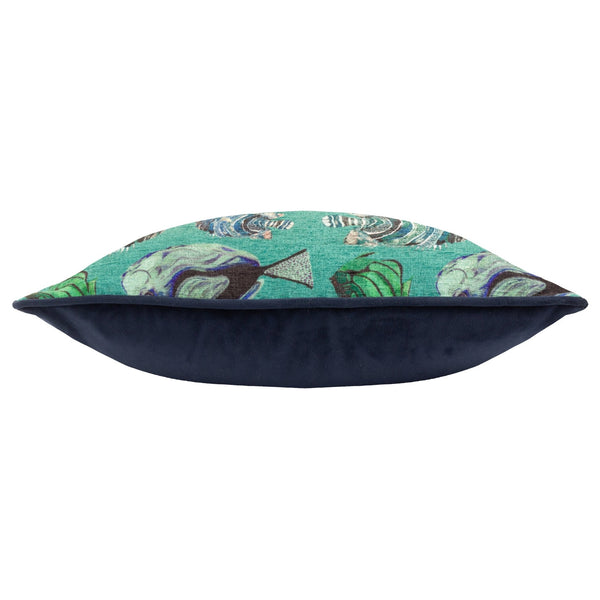 Abyss Fish Repeat 43x43 Feather Filled Cushion Teal - Canwell Interiors Limited - Riva