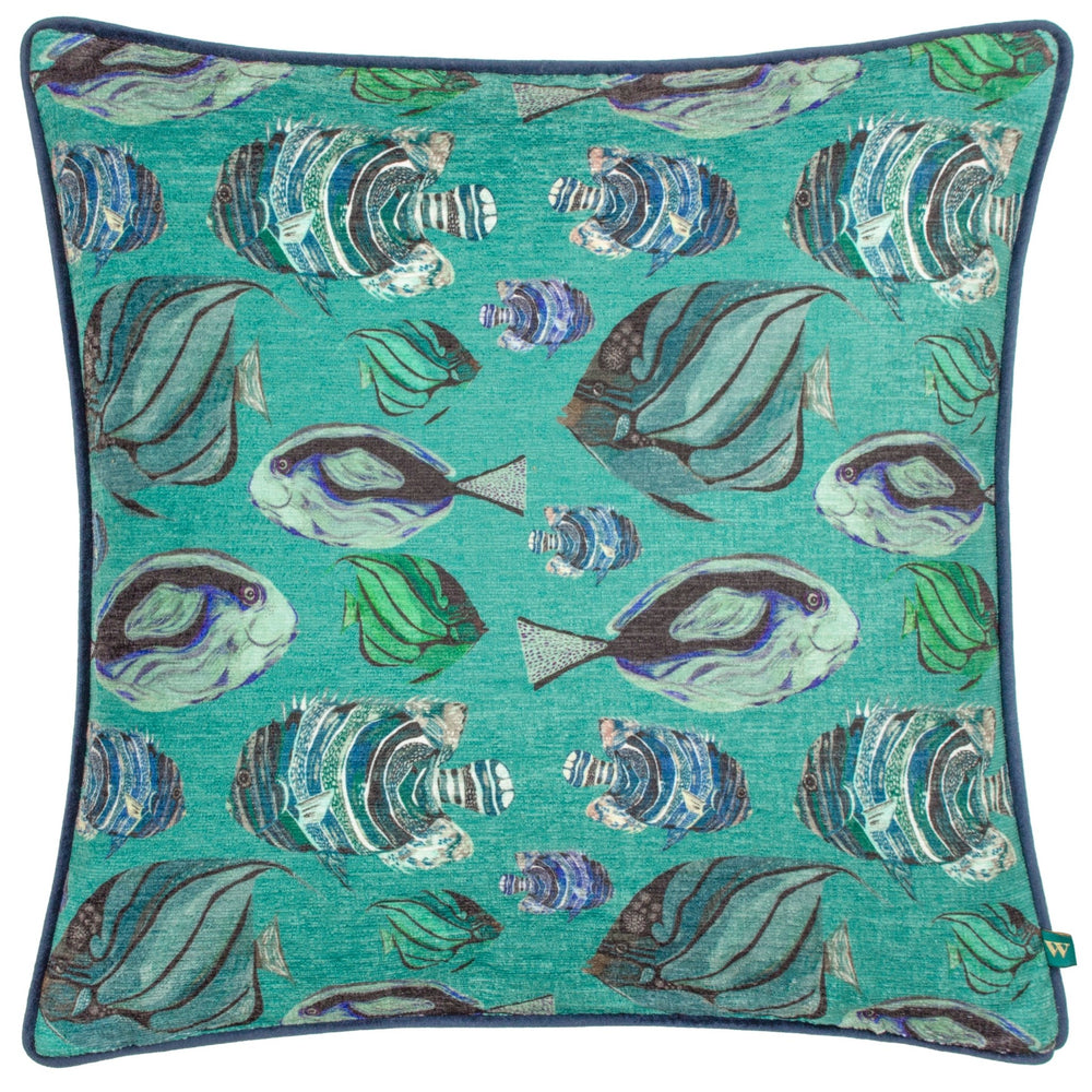 Abyss Fish Repeat 43x43 Feather Filled Cushion Teal - Canwell Interiors Limited - Riva
