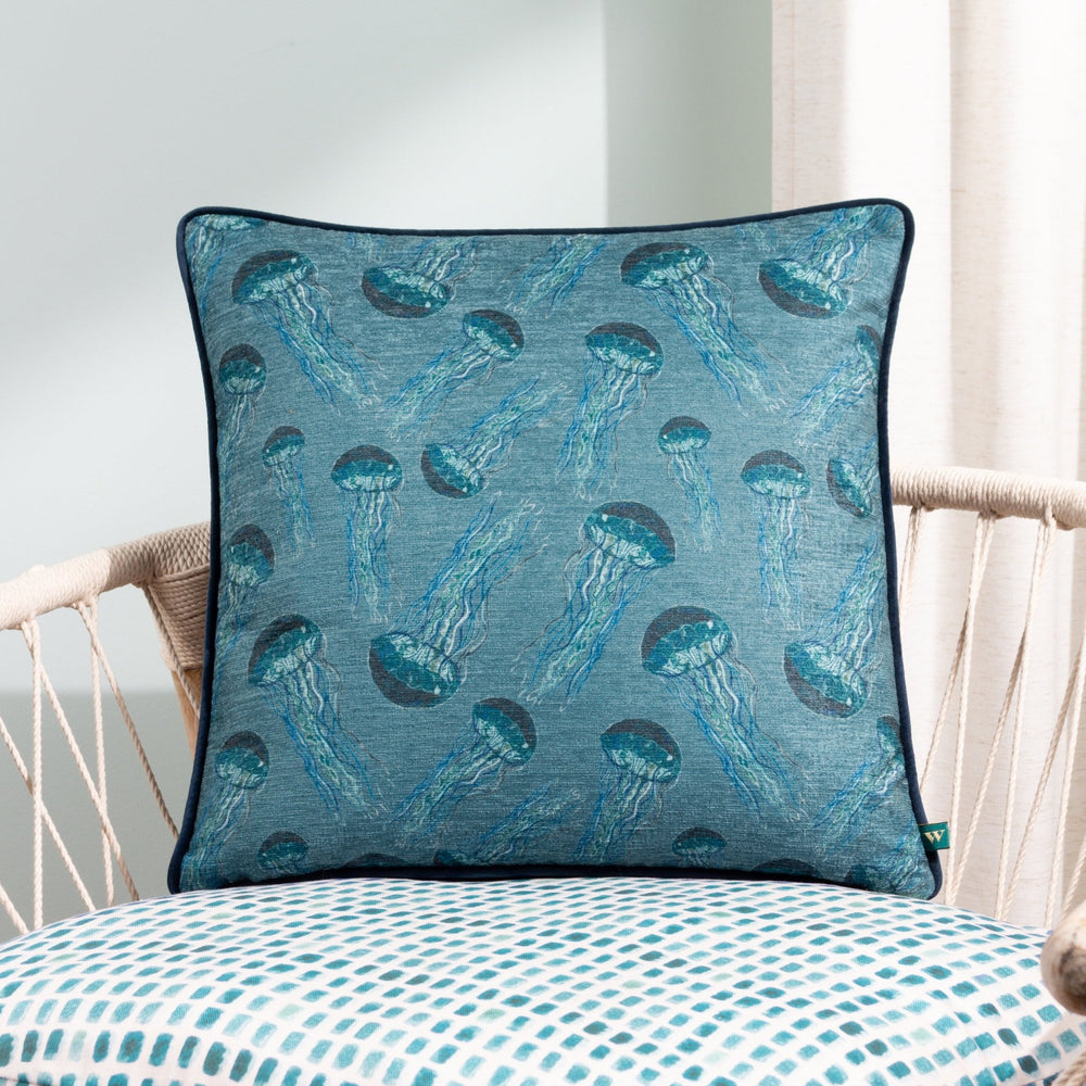 Abyss Jellyfish 43x43 Feather Filled Cushion Petrol - Canwell Interiors Limited - Riva
