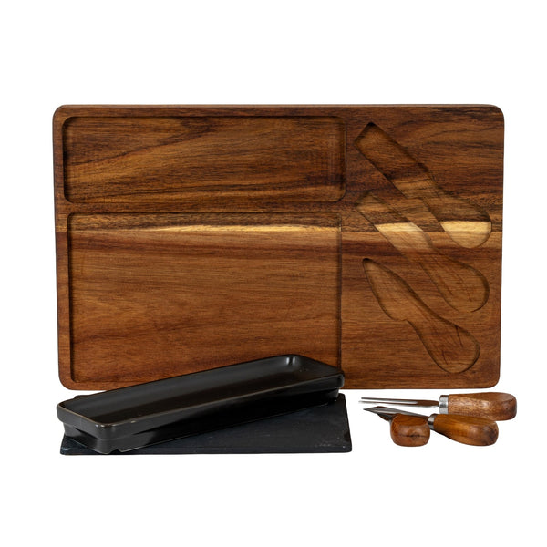 Acacia Cheese Board Set With Grey Bowl, Slate and Cutlery - Canwell Interiors Limited - Hills