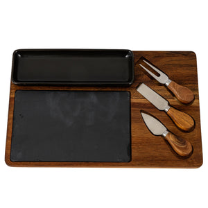 Acacia Cheese Board Set With Grey Bowl, Slate and Cutlery - Canwell Interiors Limited - Hills
