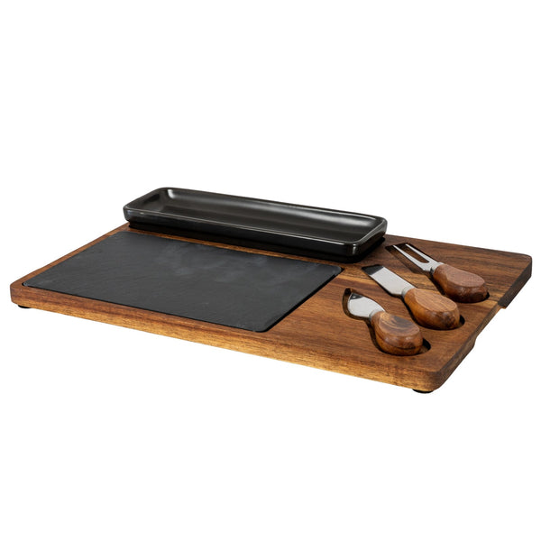 Acacia Cheese Board Set With Grey Bowl, Slate and Cutlery - Canwell Interiors Limited - Hills