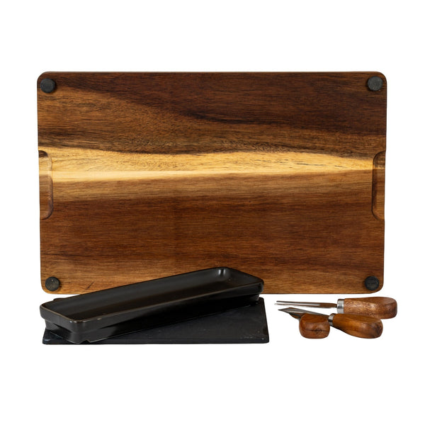 Acacia Cheese Board Set With Grey Bowl, Slate and Cutlery - Canwell Interiors Limited - Hills