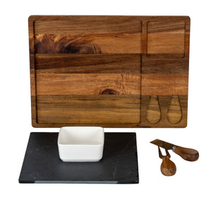 Acacia Cheese Board Set With White Bowl, Slate and Cutlery - Canwell Interiors Limited - Hills