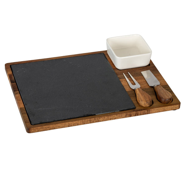 Acacia Cheese Board Set With White Bowl, Slate and Cutlery - Canwell Interiors Limited - Hills