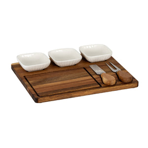 Acacia Cheese Board Set With White Ceramic Bowls And Cutlery - Canwell Interiors Limited - Hills