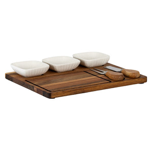 Acacia Cheese Board Set With White Ceramic Bowls And Cutlery - Canwell Interiors Limited - Hills