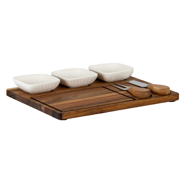 Acacia Cheese Board Set With White Ceramic Bowls And Cutlery - Canwell Interiors Limited - Hills