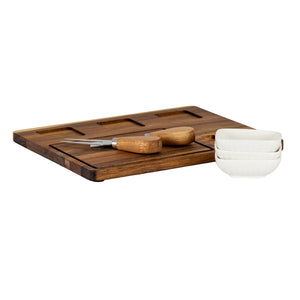 Acacia Cheese Board Set With White Ceramic Bowls And Cutlery - Canwell Interiors Limited - Hills