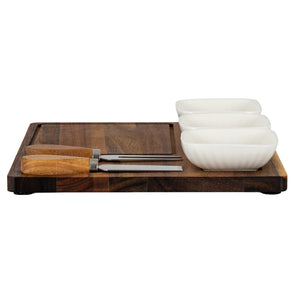Acacia Cheese Board Set With White Ceramic Bowls And Cutlery - Canwell Interiors Limited - Hills