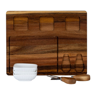 Acacia Cheese Board Set With White Ceramic Bowls And Cutlery - Canwell Interiors Limited - Hills
