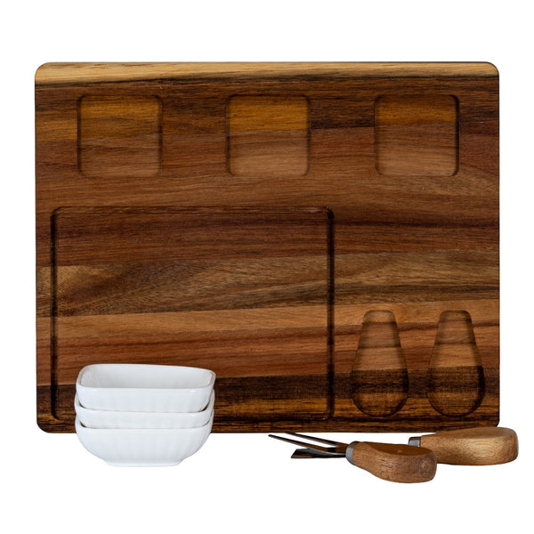 Acacia Cheese Board Set With White Ceramic Bowls And Cutlery - Canwell Interiors Limited - Hills