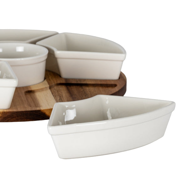 Acacia Lazy Susan including Ceramic Serving Bowls - Canwell Interiors Limited - Hills
