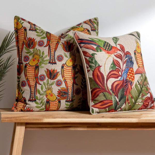 Akamba Cockatiels 50x50 Feather Filled Cushion Multi - Canwell Interiors Limited - Riva