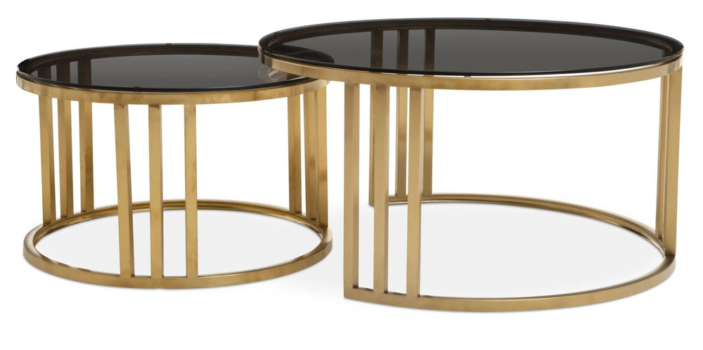 Alana Set of 2 Gold Base and Glass Top Round Nesting Coffee Tables - XShowhome Limited - Xshowhome