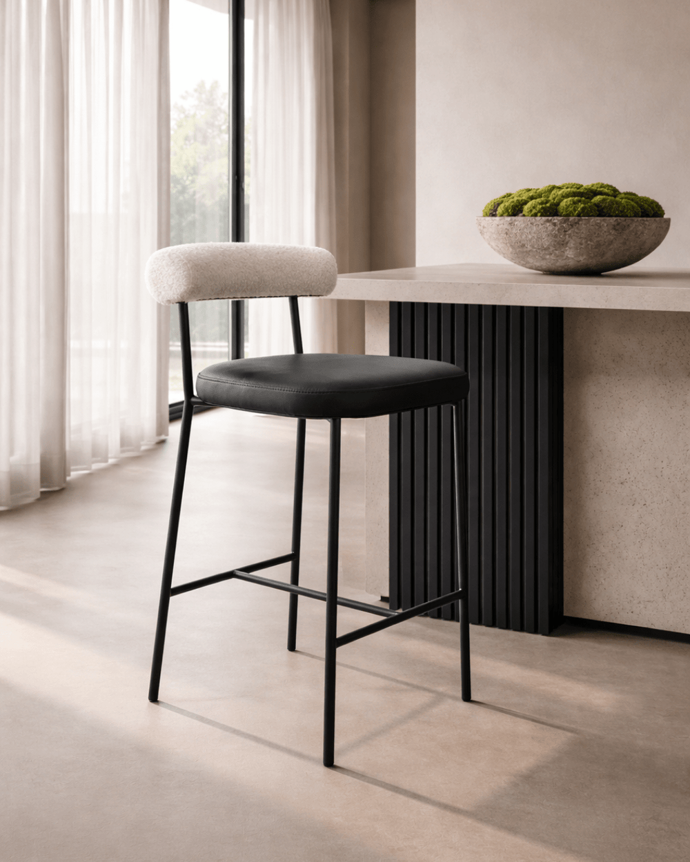 Alita Stool - Mustang Black & Chex Bouclé Polar - XShowhome Limited - Tommy Franks