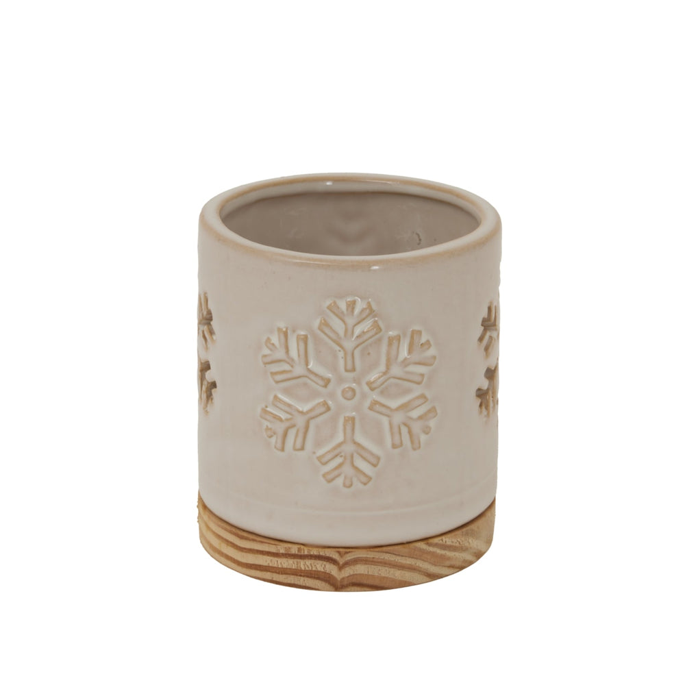 Alora Ceramic Snowflake Candle Holder on Wood Base - XShowhome Limited - Hills